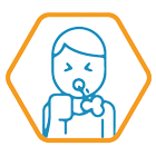 Person mit Husten-Symbol in einem hexagonalen Rahmen.