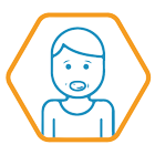 Symbol einer Person in einem sechseckigen Rahmen.