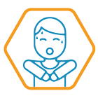 Symbol einer schockierten oder ängstlichen Person mit Händen auf Brust.