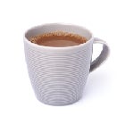 Tasse mit Kaffee auf weißem Hintergrund.