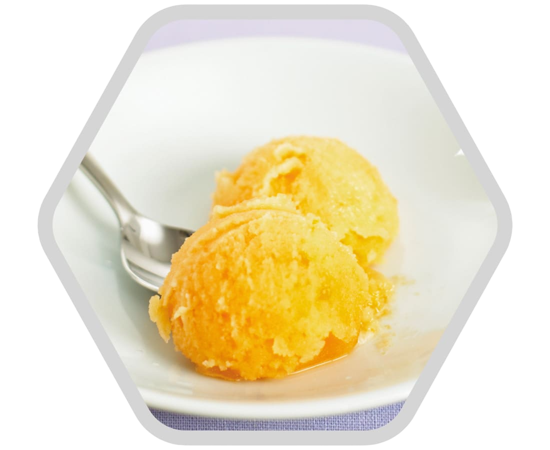 das Orangensorbet und den Wackelpudding