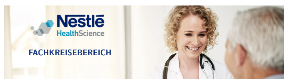 Nestlé Health Science Fachkreisebereich mit Arzt und Patient.
