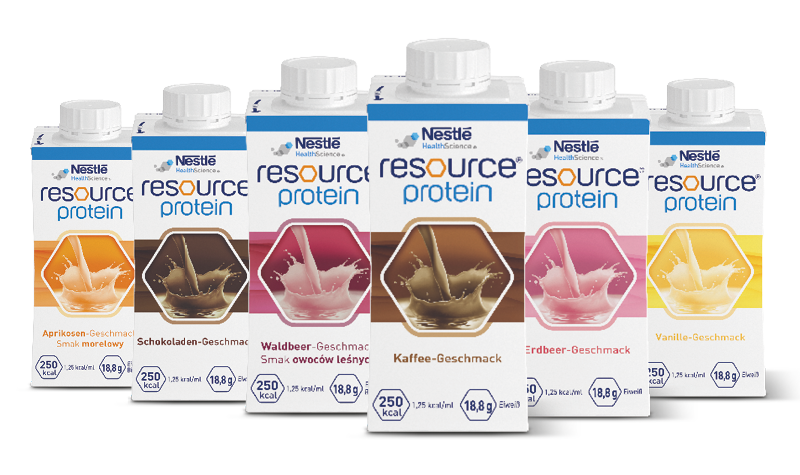 Nestlé Resource Protein Getränke in verschiedenen Geschmacksrichtungen.