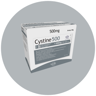 Verpackung von Cystine 500mg mit 30 Tabletten.
