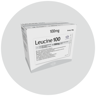 Packung Leucine 100 mg Supplement.