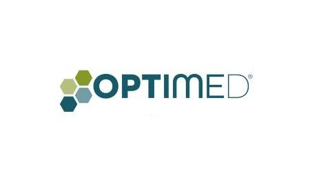 Optimed Logo mit drei Sechsecken links vom Schriftzug.